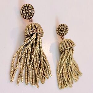 LISI LERCH Preppy Matte Gold Metallic Tassel Beaded Dangle Statement Earrings